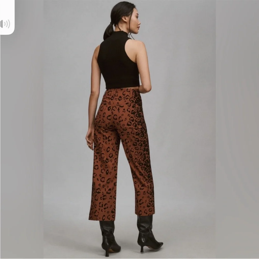 🐆 Anthropologie Maeve Colette Cropped Wide-Leg Animal Print Pants NWOT 28 sz 6 - Picture 4 of 10